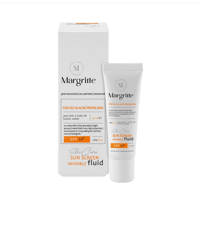 فلوئید ضد آفتاب بی رنگ مارگریت با SPF50 مناسب پوست نرمال تا خشک حجم 50 میل