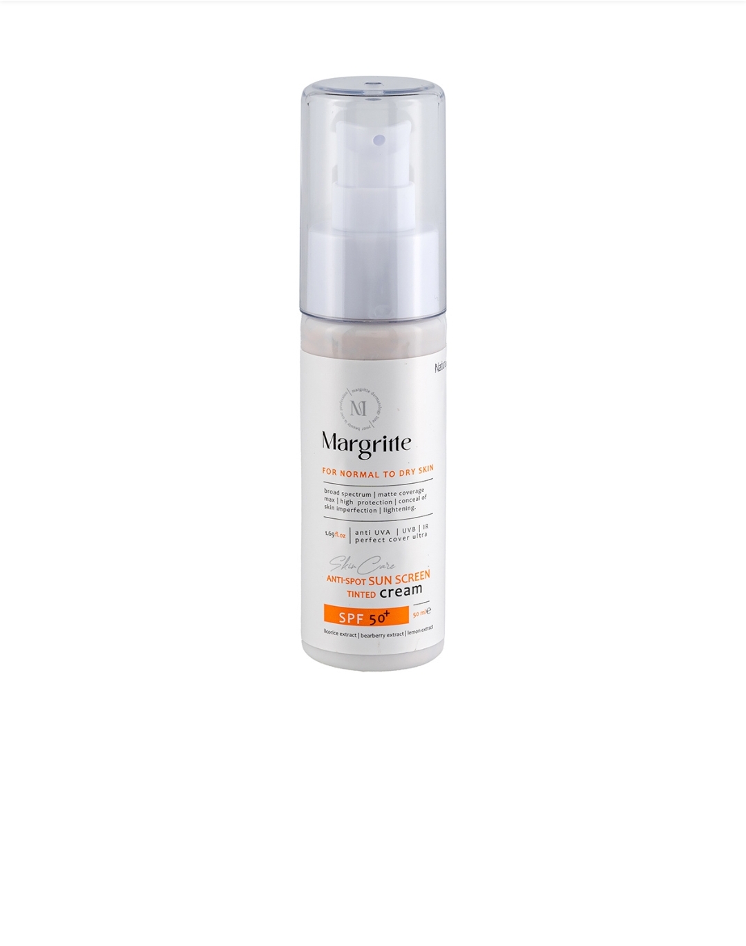 کرم ضد آفتاب رنگی نچرال بژ مارگریت با SPF50 مناسب پوست نرمال تا خشک حجم 50 میلی لیتر