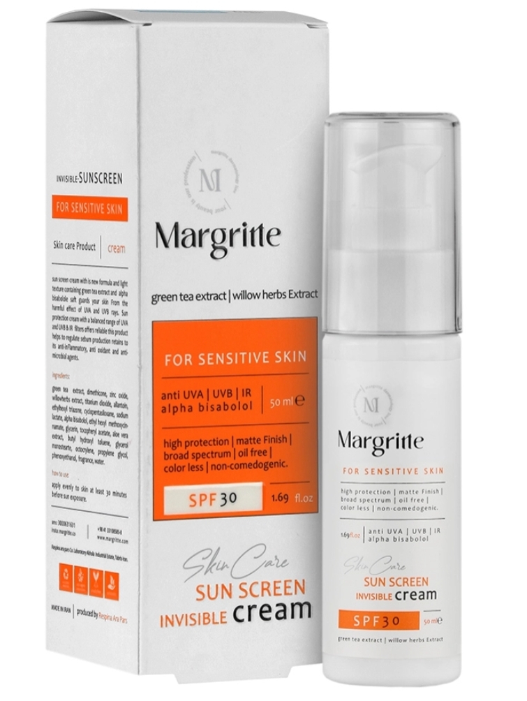 کرم ضد آفتاب پوست حساس SPF30 مارگریت بی رنگ