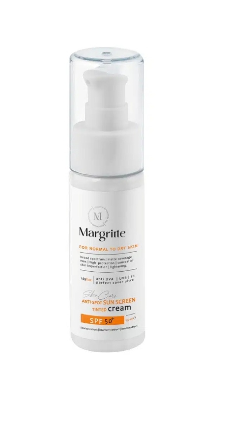 کرم ضد آفتاب روشن کننده SPF50 پوست نرمال تا خشک مارگریت 50 میلی لیتر لایت بژ