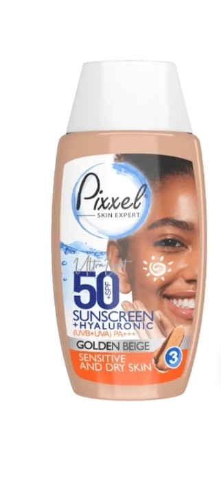 کرم ضد آفتاب بژ طلایی پیکسل مناسب پوست خشک و حساس SPF50