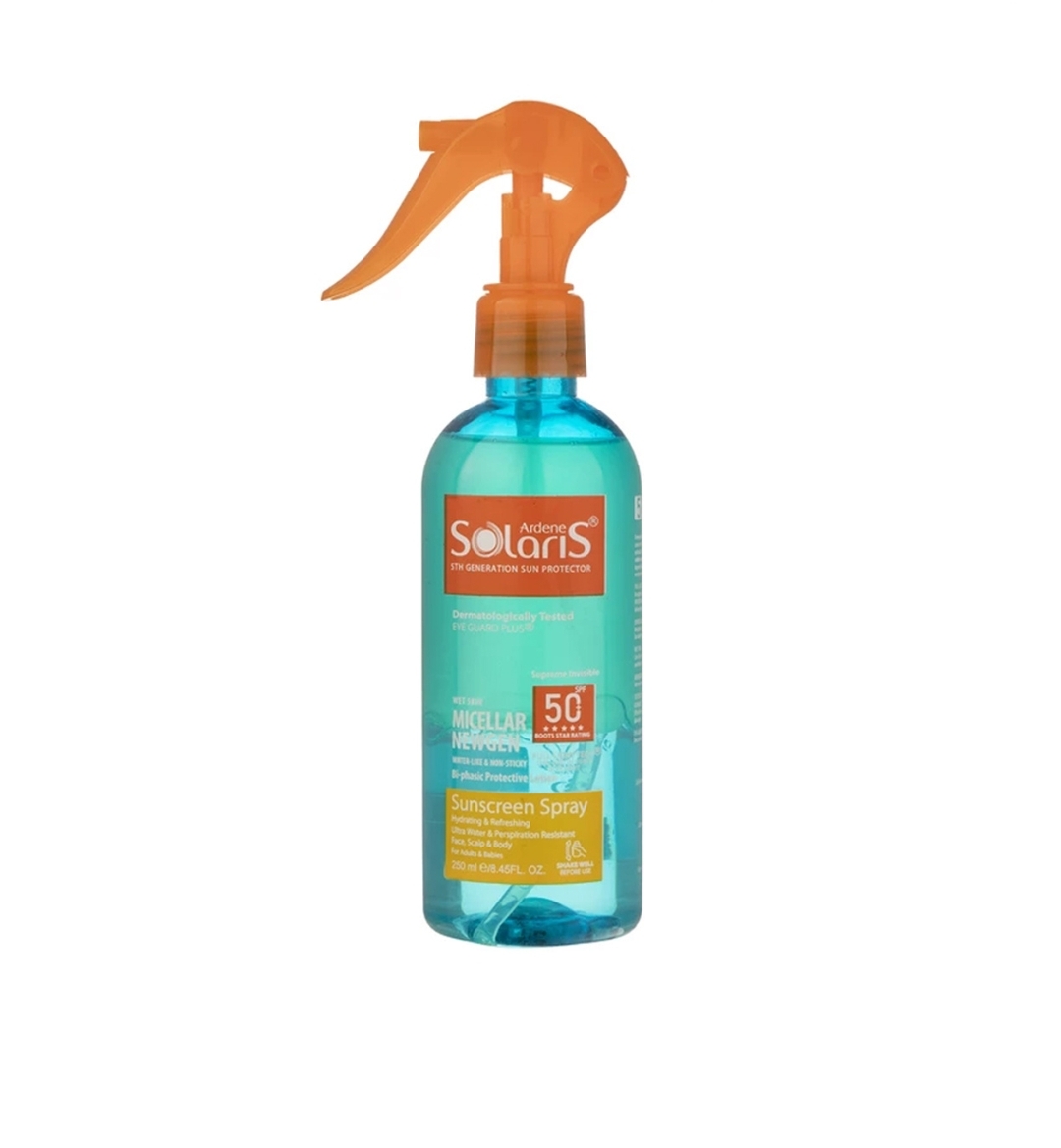 لوسیون ضد آفتاب دو فاز آردن سولاریس مدل Micellar Newgen با +SPF50 حجم 250 میلی لیتر