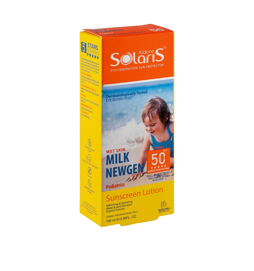 لوسیون ضد آفتاب کودک آردن سولاریس مدل Milk Newgen با +SPF50 حجم 100 میلی لیتر