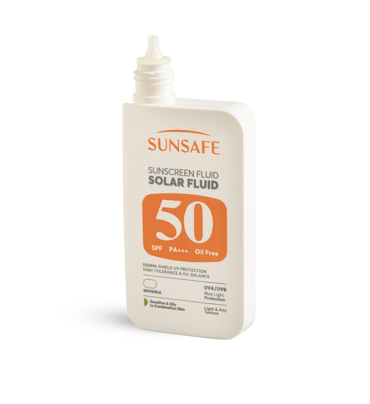 ضد آفتاب فلوئید سان سیف مدل Solar Fluid با SPF 50 مناسب پوست چرب تا مختلط وزن 55 گرم