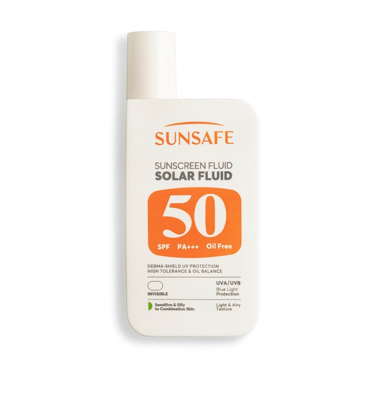 ضد آفتاب فلوئید سان سیف مدل Solar Fluid با SPF 50 مناسب پوست چرب تا مختلط وزن 55 گرم